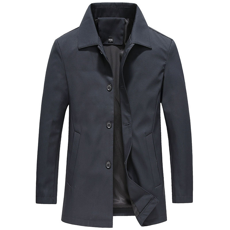 Fall Men Polo Collar Solid Color Business coat