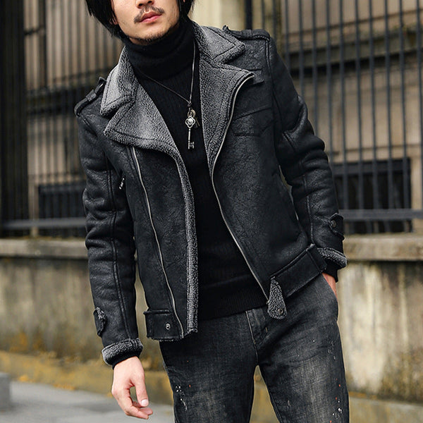 Men's Fashionable Faux Suede Lamb Fur Coat