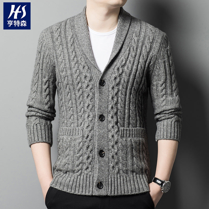 Knitted Cardigan Men's Thickened Jacquard Single-breasted sweater