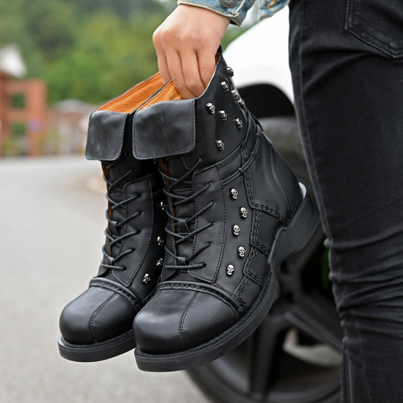 Men's Warm Work Motorcycle Waterproof High-top Steampunk Leather Boots
