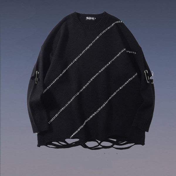 High Street Diablo Funeral Street Color Blocking Hole Sweater
