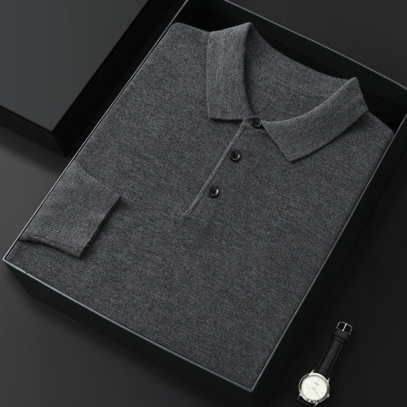Spring And Autumn Casual Polo Collar Long-sleeved Sweater Men
