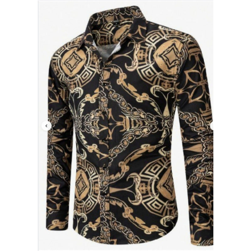 European And American Men's Long-sleeved Casual Printing Shirt