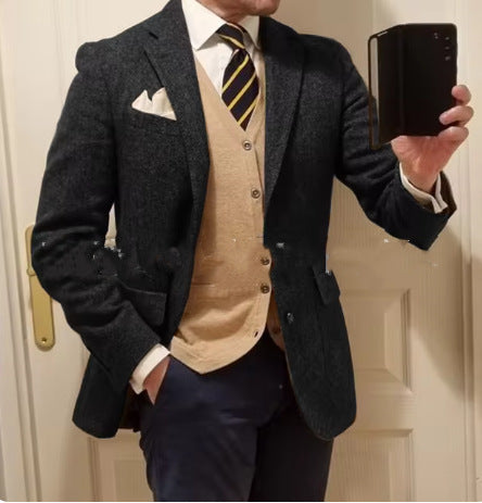 Men's Suit Herringbone Coat Casual Slim Fit