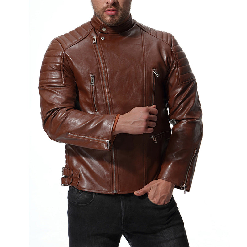 Locomotive Lapel Fashion Leather Jacket