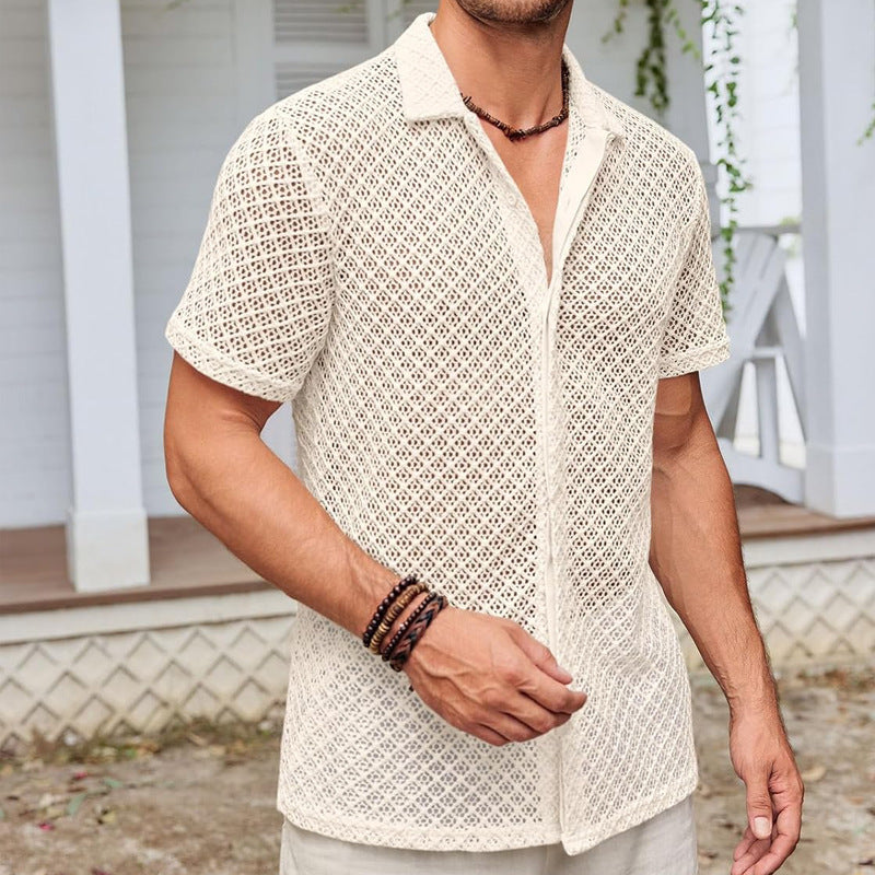 Solid Color Lapel Beach shirt men