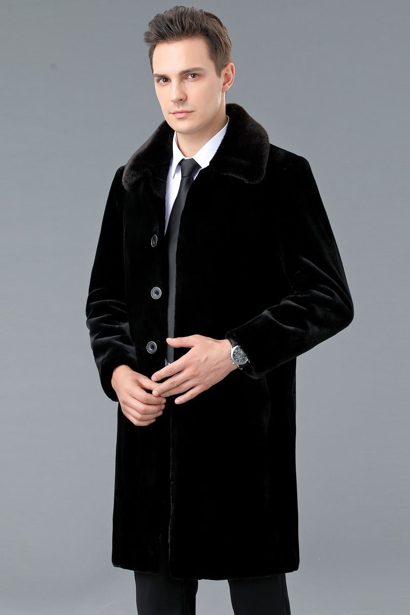Long Middle-aged Men's Leather Ermine coat