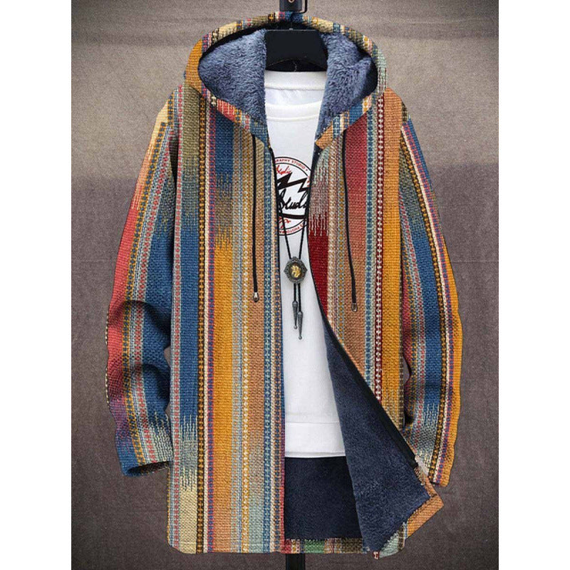 Men's Winter Print Plush Lining Thick Windproof Jacket