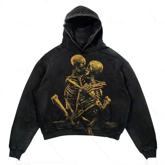 Fleece-lined Printed Hooded Sweater