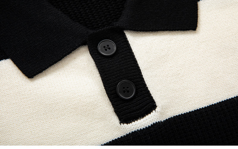 Contrast Color Striped Lapel Sweater Men's