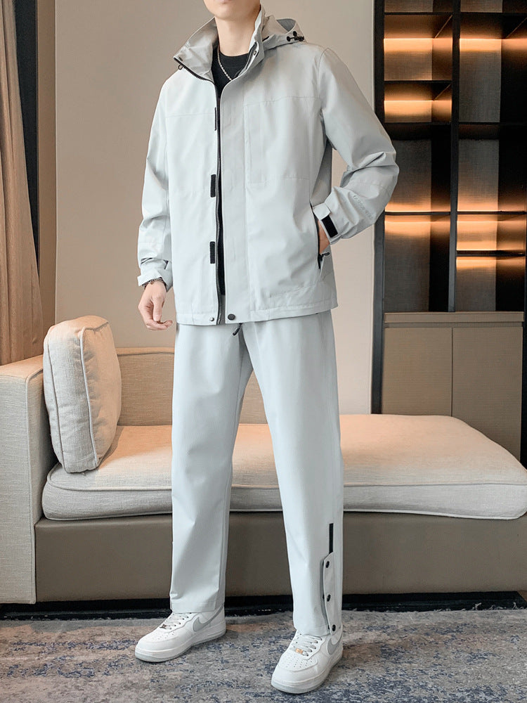 Men's Spring And Autumn Hooded Suit With Casual Sports Suit Jacket