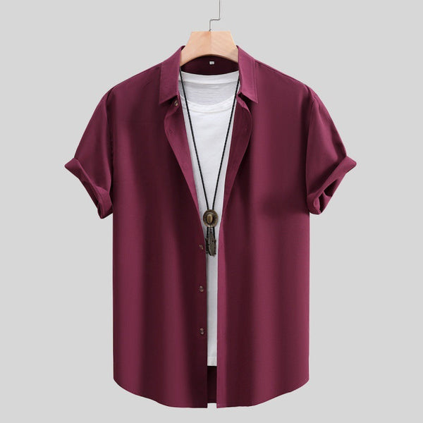 Men's Short-sleeved Solid Color Summer Shirt