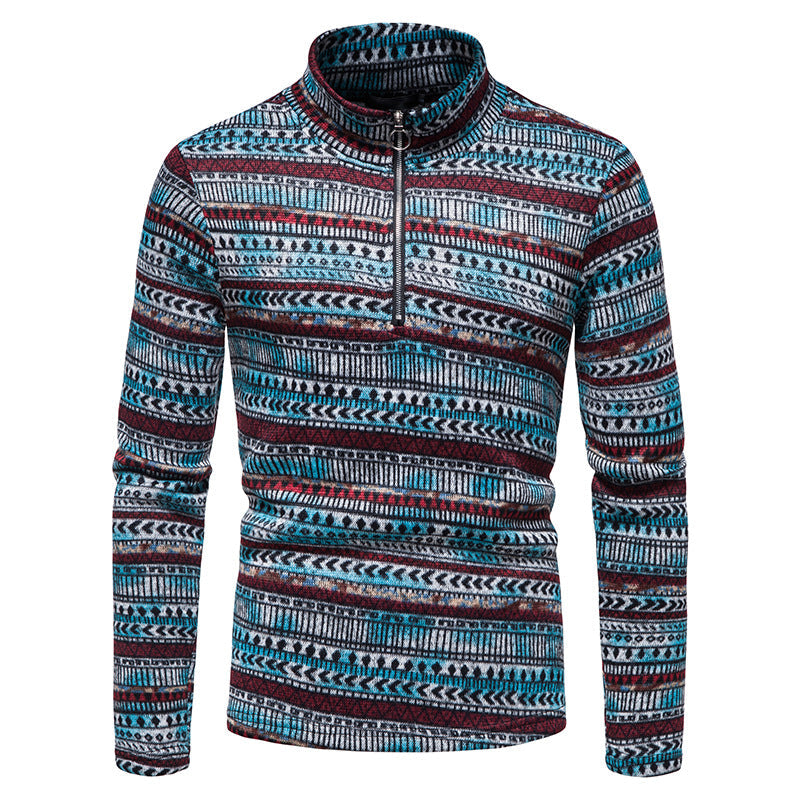 Men's Zipper Stand Collar Pullover sweater