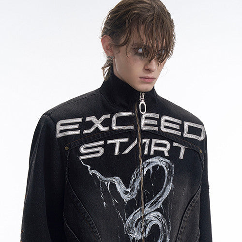 Hand-painted Snake Pattern Denim Coat Men