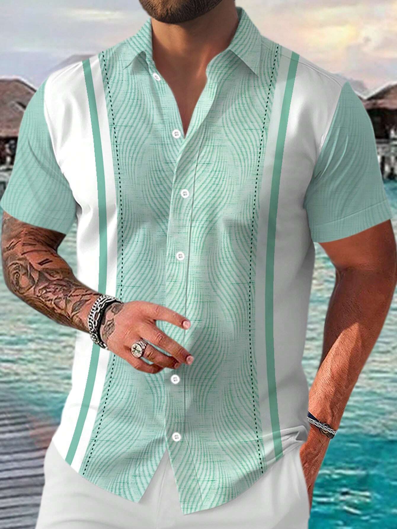Casual All-matching Geometric Short Sleeve Shirt