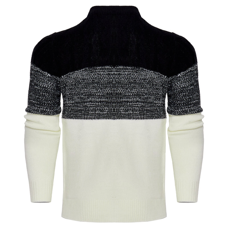 Men's Casual Color Block Long Sleeve Cable Knit Pullover Sweater