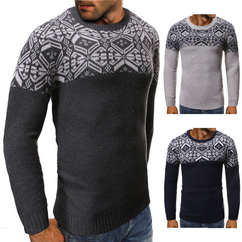 Printed Crew Neck Slim Pullover Sweater