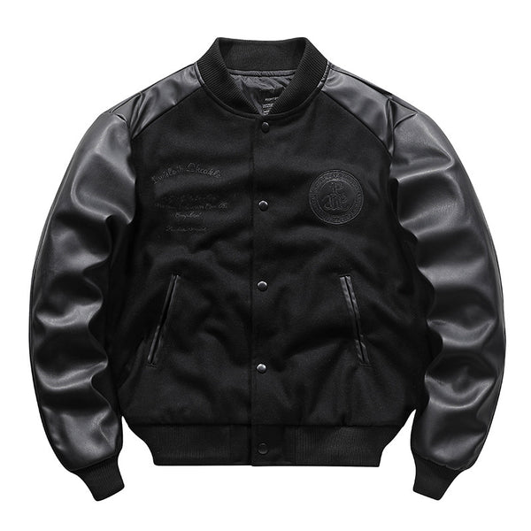 Retro Woolen Coat Stitching Embroidered Flight Jacket