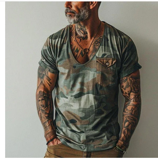 Pullover V-neck Digital 3D Printing Short Sleeve T-shirt