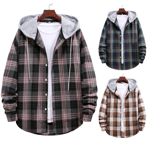 Men's Hooded Plaid Shirt Jacket