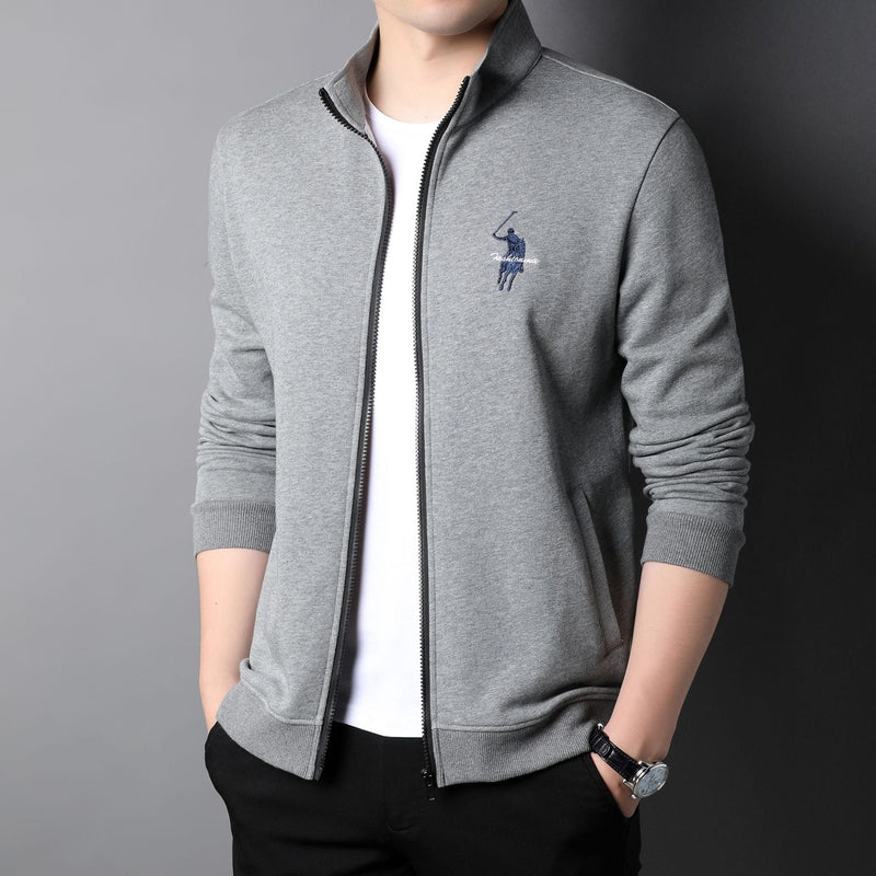 Men's Cotton Casual Embroidered Zip Jacket