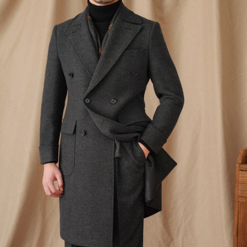 Wool Herringbone Italian Double-row Polo trench Coat