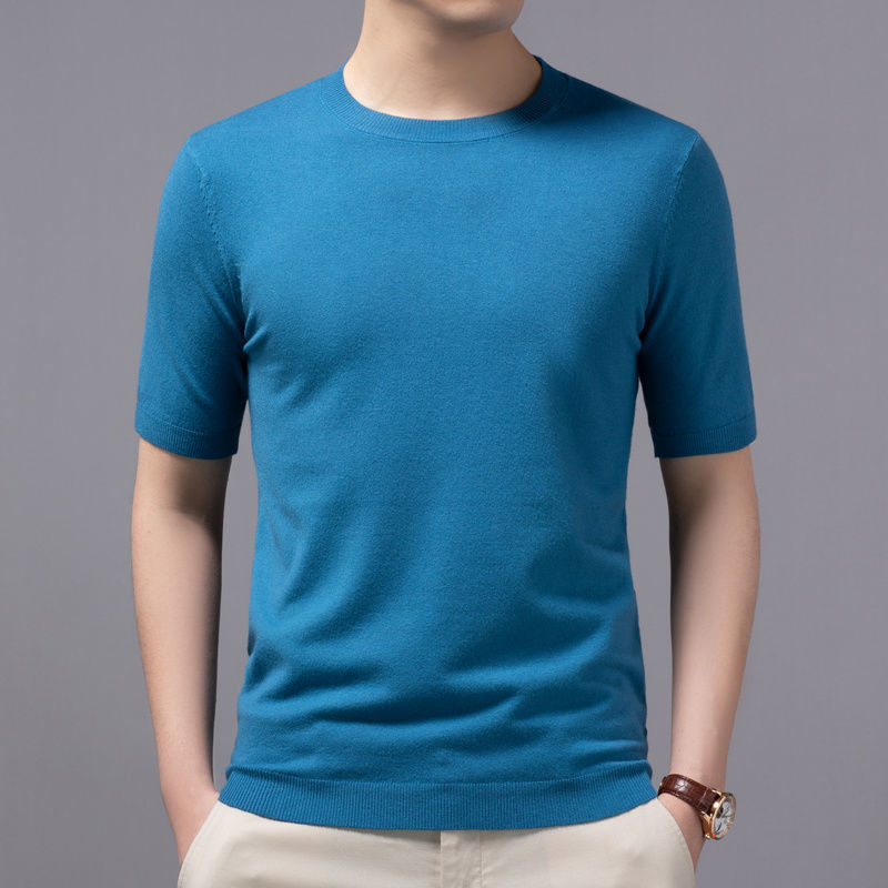 Spring And Summer Knitted Round Neck Short-sleeved Shirt Bottoming Shirt For Men