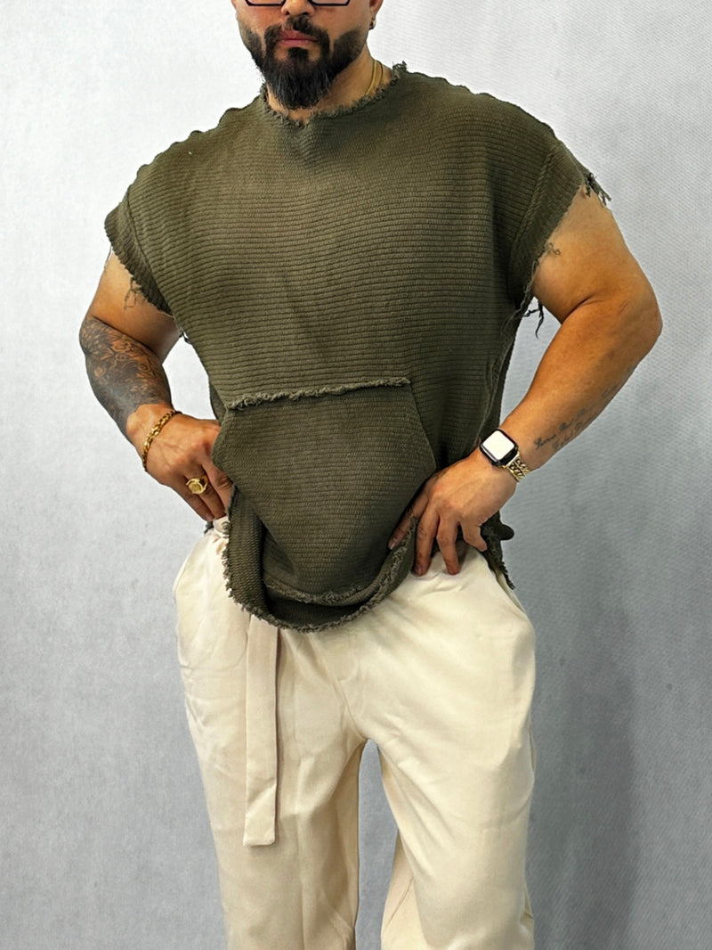 Green Cap Sleeve Pocket tank top