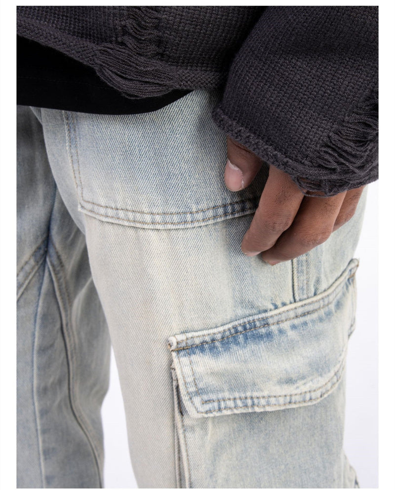 American Style Autumn And Winter Washed Old Micro Elastic Jeans With Zipper
