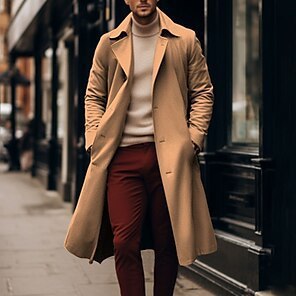 Long Trench Coat Large Lapel Double Breasted Belt Coat