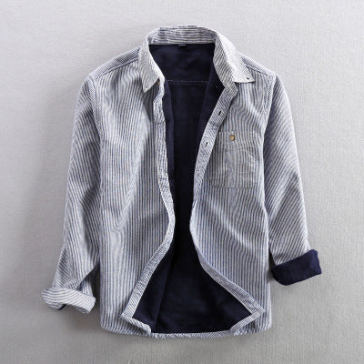 Lapel Striped Japanese Casual Shirt Men