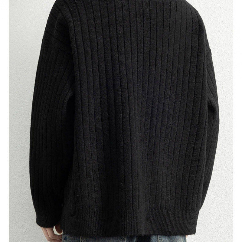 Half Zipper Loose Pullover Texture Knitted Sweater Men