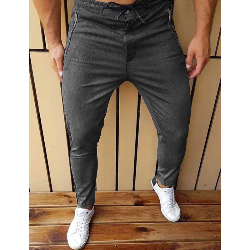 New Men's Zipper Tether Casual  Men's Pants