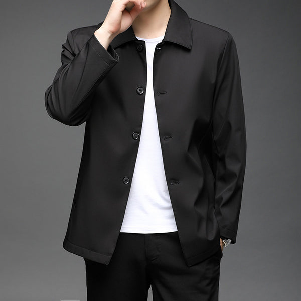 Fall Men Polo Collar Solid Color Business coat