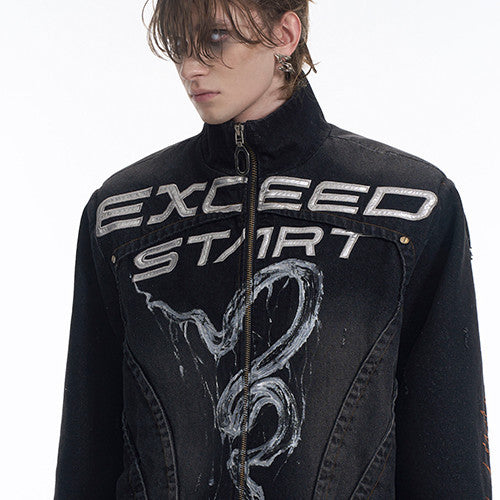 Hand-painted Snake Pattern Denim Coat Men