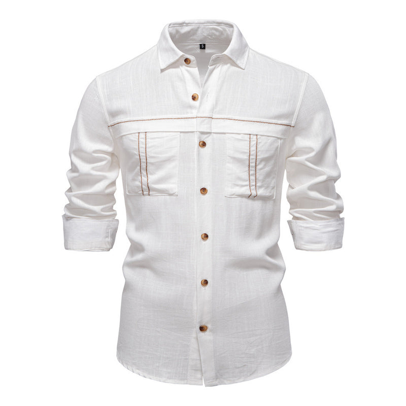 Men's Long Sleeve Shirt With Pocket Decoration