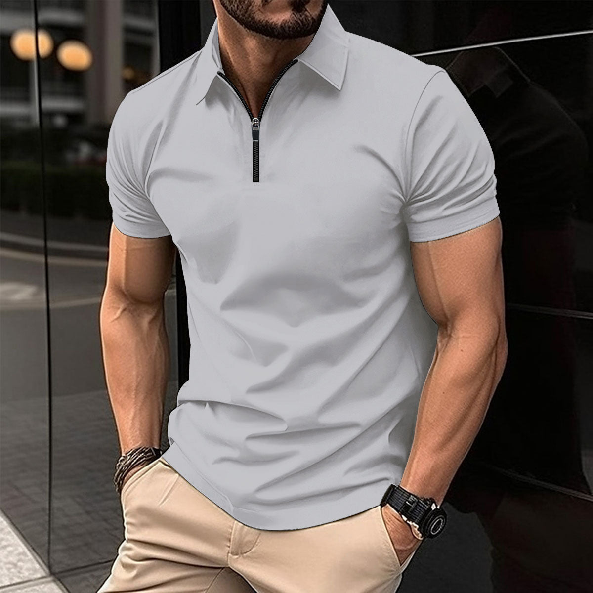 Summer Zipper Solid Color Men's shirt