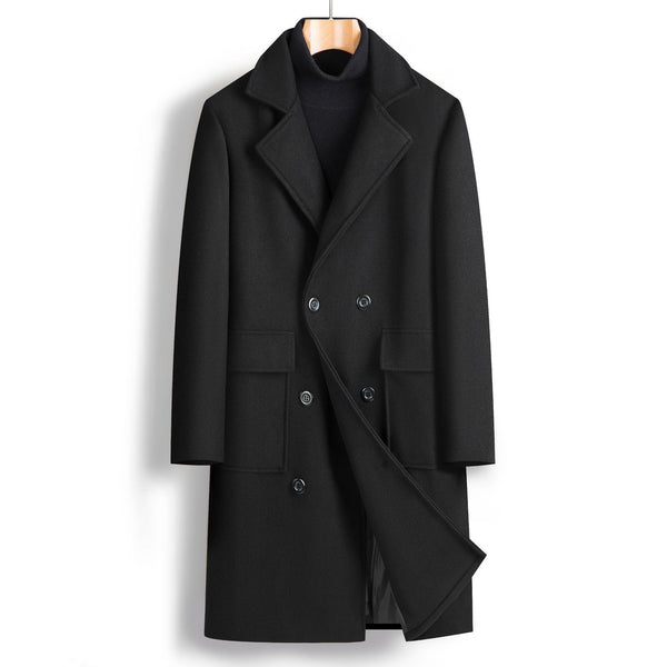 Fall Winter Men Double Breasted Mid-length trench Coat