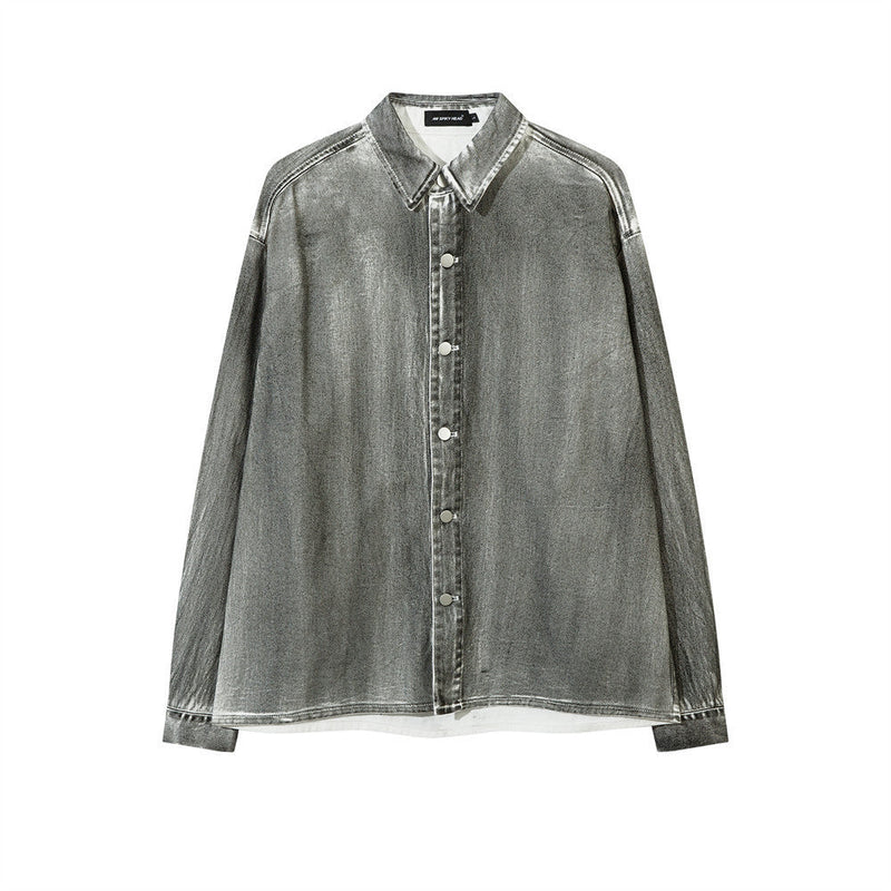 Heavy Distressed Dirty Denim Shirt For Men