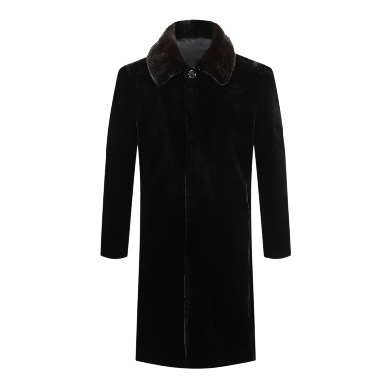 Long Middle-aged Men's Leather Ermine coat
