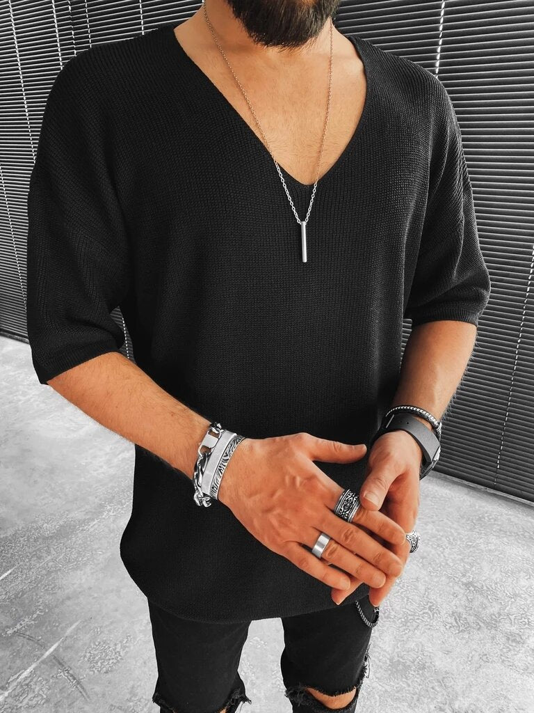 V-neck Men's Solid Color Outdoor Casual Knitted Sweater