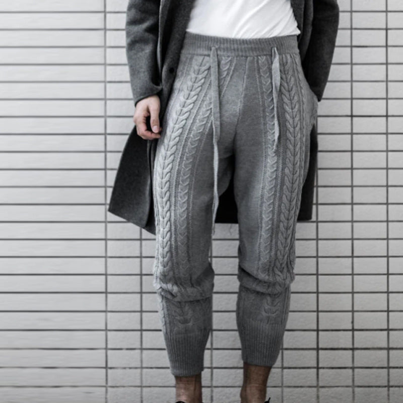 Teenager Straight Solid Color Woolen Mid Waist Trousers Men