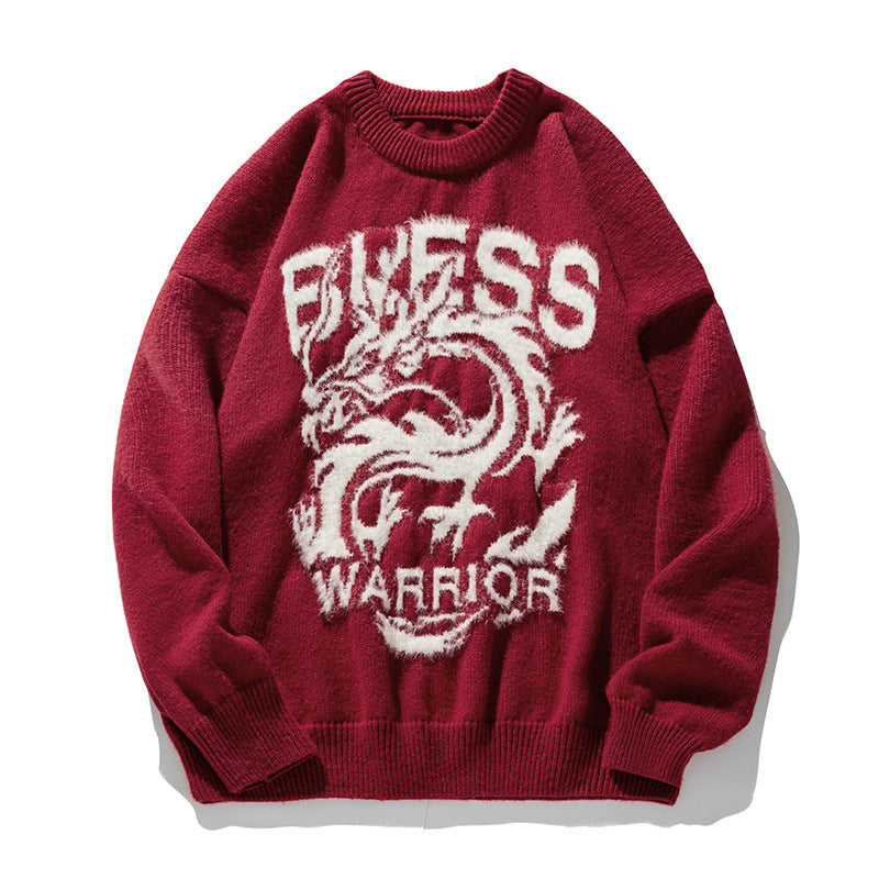 Couple Dragon Year Theme Round Neck Brocade Sweater