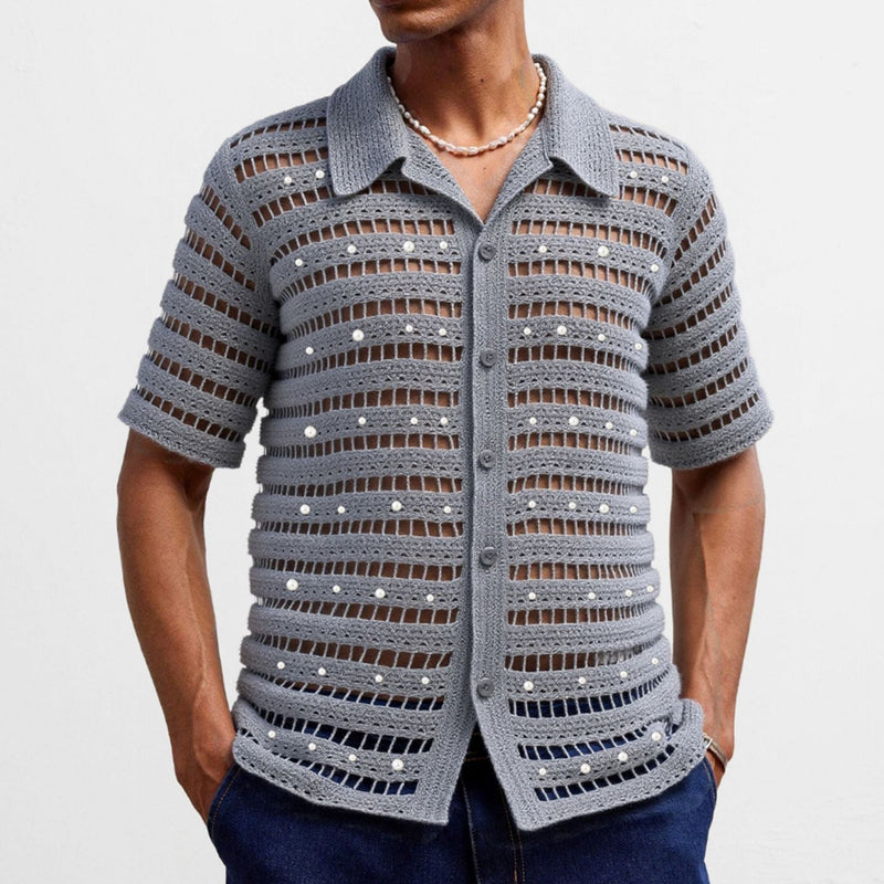 Men's French Beaded Hollow Shirt