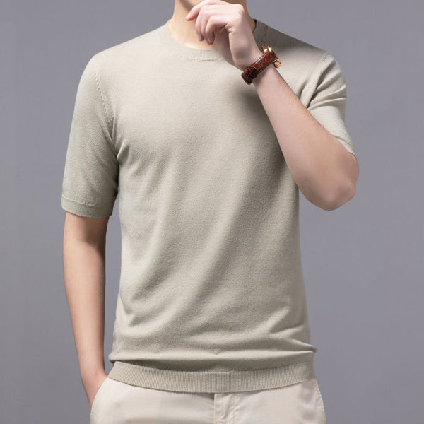 Spring And Summer Knitted Round Neck Short-sleeved Shirt Bottoming Shirt For Men