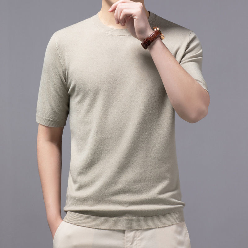 Spring And Summer Knitted Round Neck Short-sleeved Shirt Bottoming Shirt For Men
