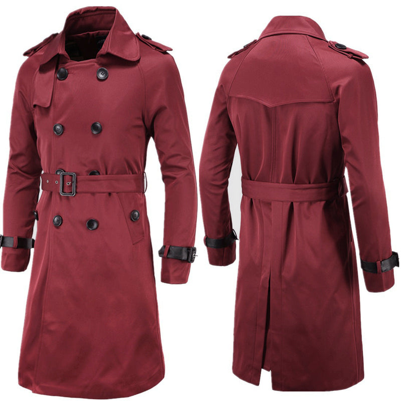 Men's Long Slim Double Breasted Windbreaker trench coat