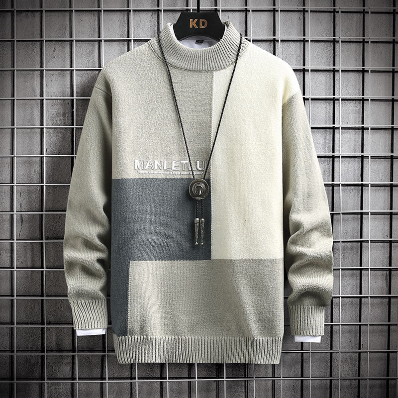 Trendy Men's Simple Stitching Round Neck sweater