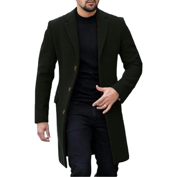 Single-breasted Cardigan Woolen trench Coat Men