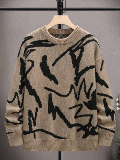 Men's Autumn And Winter Loose Round Neck Knitted Long-sleeved Jacket